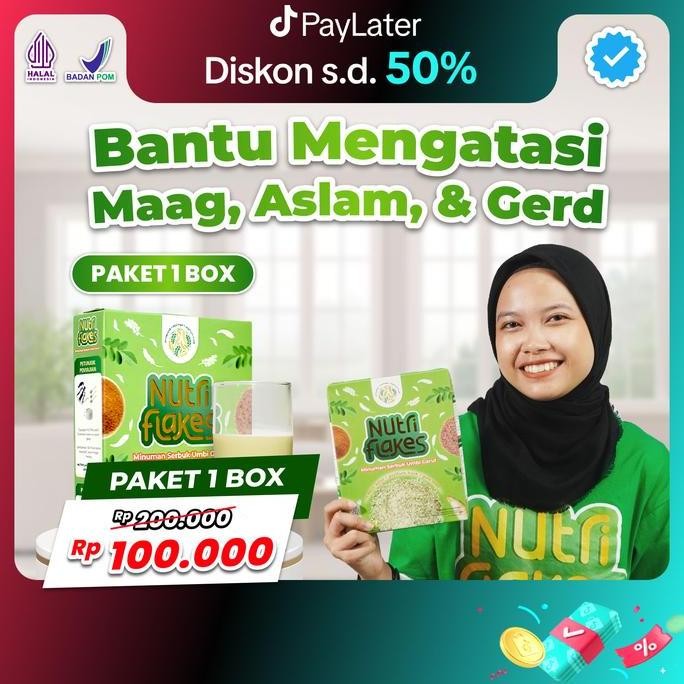 

Nutriflakes Original 1 Box - Sereal Umbi Garut Untuk Maag Gerd Asam Lambung Asli