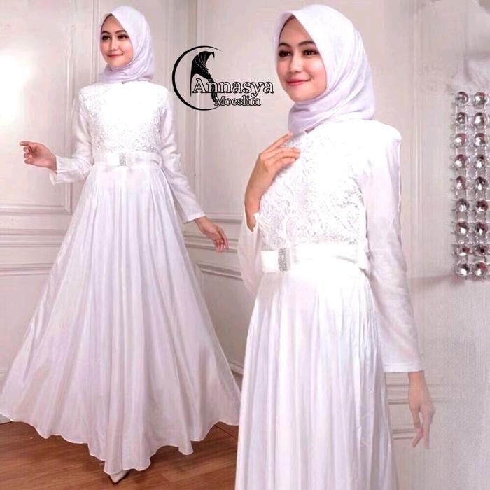 EF Haura Dress Gamis Putih Terbaru  Crepe Premium Gamis Wanita Elegan Fashion Muslim  Dewasa Gamis B