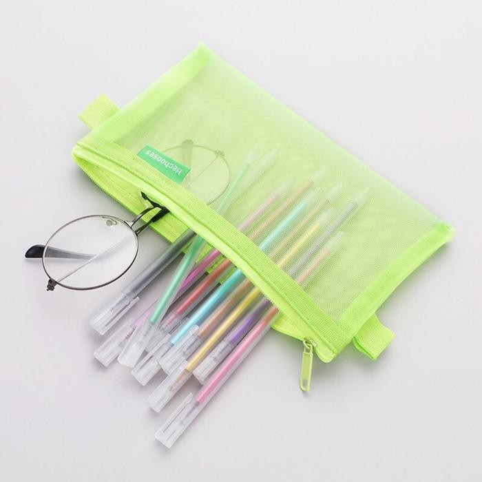 

WSS [MILOLI] Kotak Pensil HE CHOOSES SIMPLE Pouch Transparant Portabel Tempat Pensil Jaring Resleting Stationery - F0210