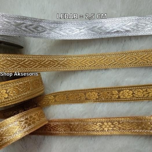 

Pita Renda Gamis Gold Silver / Renda Bordir Lebar 2,5 Cm,3 Cm Isi Per Roll