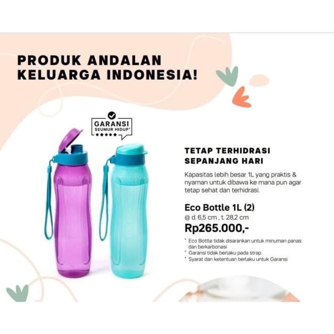 Baru Tupperware Botol Minum 1 Liter Original Warna Menarik Aman Food Grade