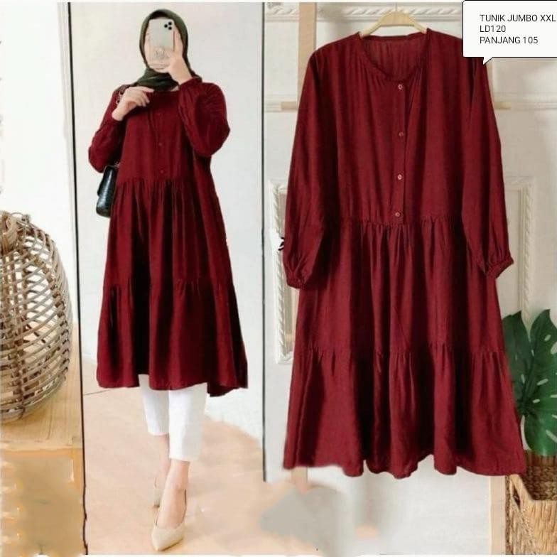 Ready_Stock_Cod Wiza Tunik/Tunik Jumbo/Ld102&120/Tunik Kerut Keliling/Tunik Susun/Tunik Wanita/Tunik