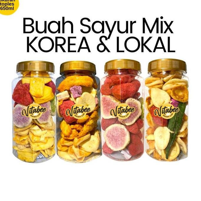 

Keripik Buah dan Sayur Toples Mix (Strawberry, Buah Tin, Durian, Apel Malang, Nangka, dan Buah Naga) Food Snack Manis