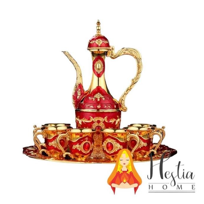 Home Pro Turkish Kettle Teko Arab Aladin Set Cangkir Teh Nampan Emas