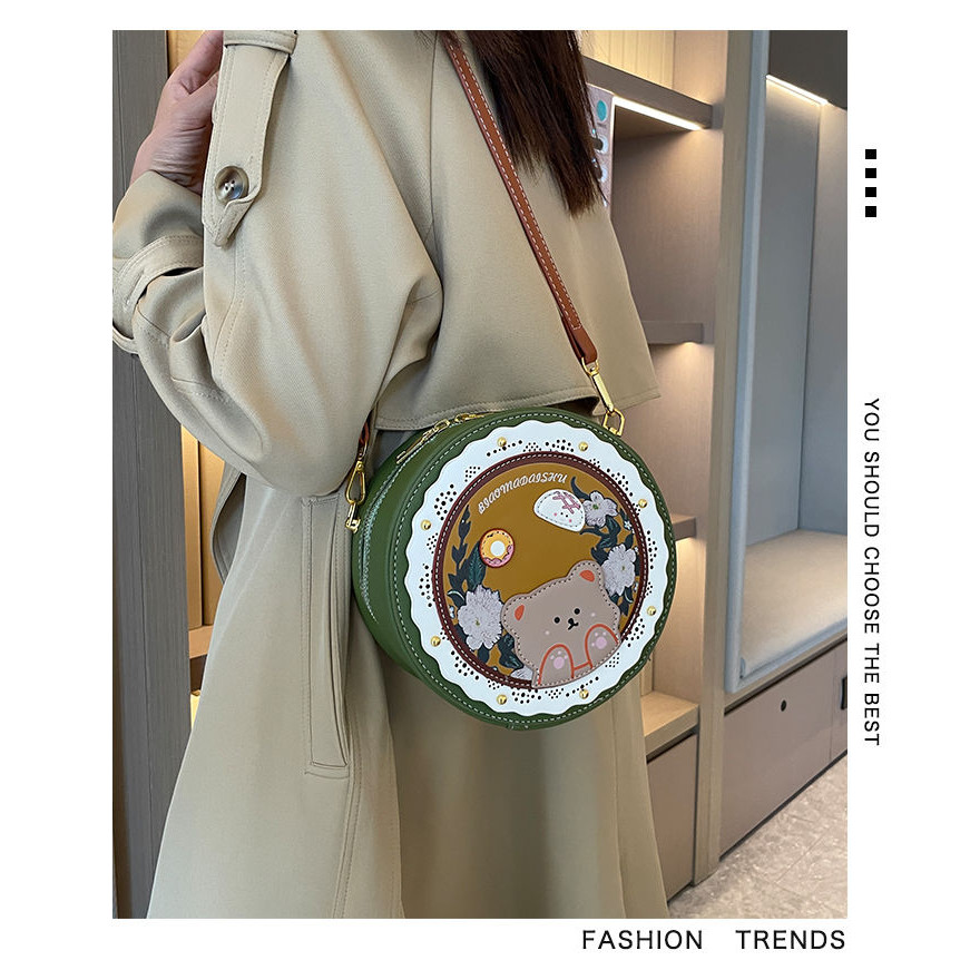 Tas Desain Niche untuk Wanita Tas Bulat Kecil Kartun Baru Tas Selempang Trendy