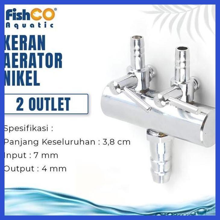 (RATUBEE) KERAN AERATOR NEKEL BESI/ STAINLESS SELANG UDARA 2 CABANG/ LUBANG PERALATAN AQUARIUM IKAN 