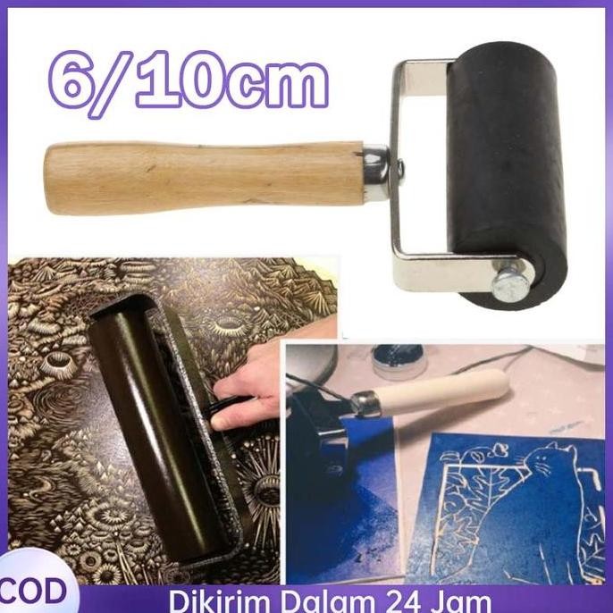 

6Cm/10Cm Karet Pinggang Rol Art Roller Roller Wooden Handle Rubber Roller Ink Roller Roll Grafis Untuk Printmaking