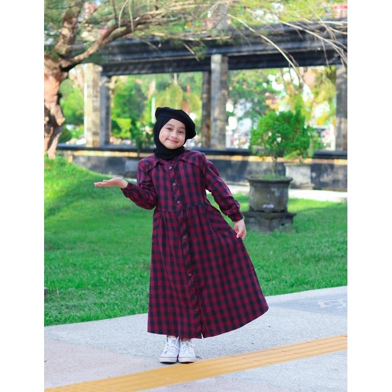 Model Baru Gamis Anak Abaya Dress Katun Flanel Impor Kotak-Kotak