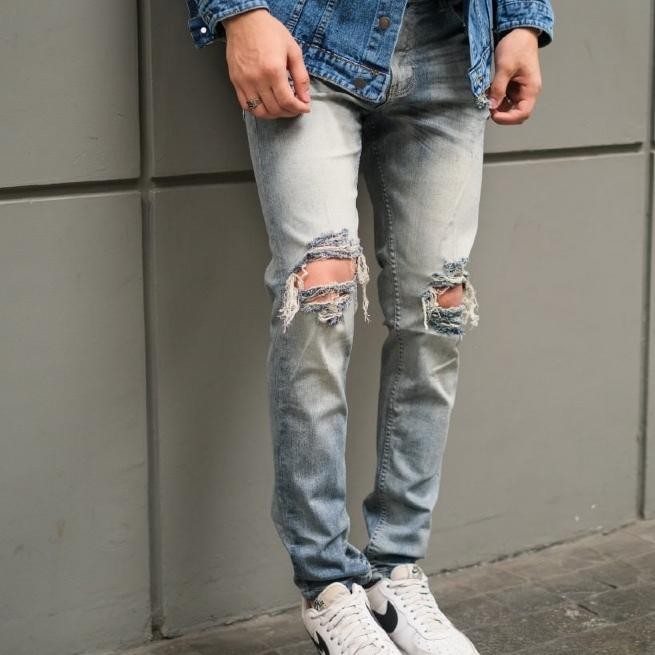 Best Seller PL30 Weird Jeans  - Vintage blue M18 - Celana Jeans Panjang Pria Slimfit Ripped Jeans Te