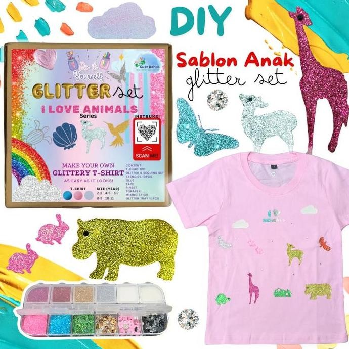 

Diy Tshirt Glitter Set I Love Animals Painting Kit Sablon Gliter Baju Anak Kreatifitas Diy Hampers Ulang Tahun