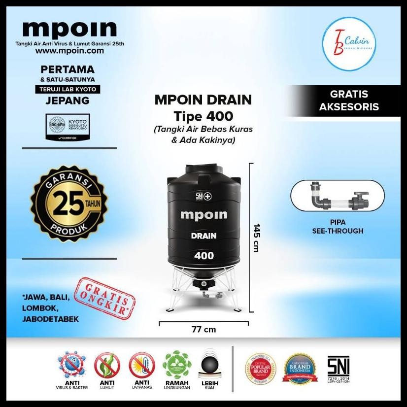 TANGKI TANDON TOREN AIR MPOIN PLUS 400 LITER DRAIN KURAS