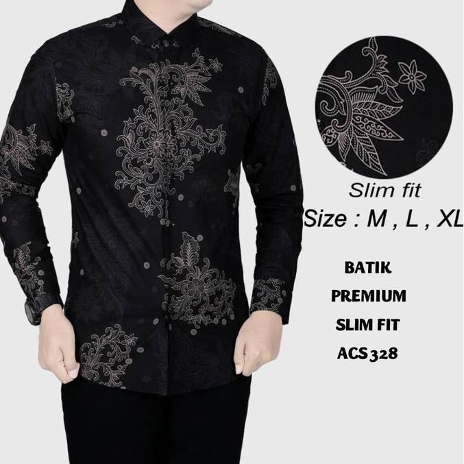 KEMEJA BATIK PRIA SLIM FIT / BAJU BATIK PRIA SLIM FIT ACS 150 Casual Formal Katun Motif Mewah Tangan
