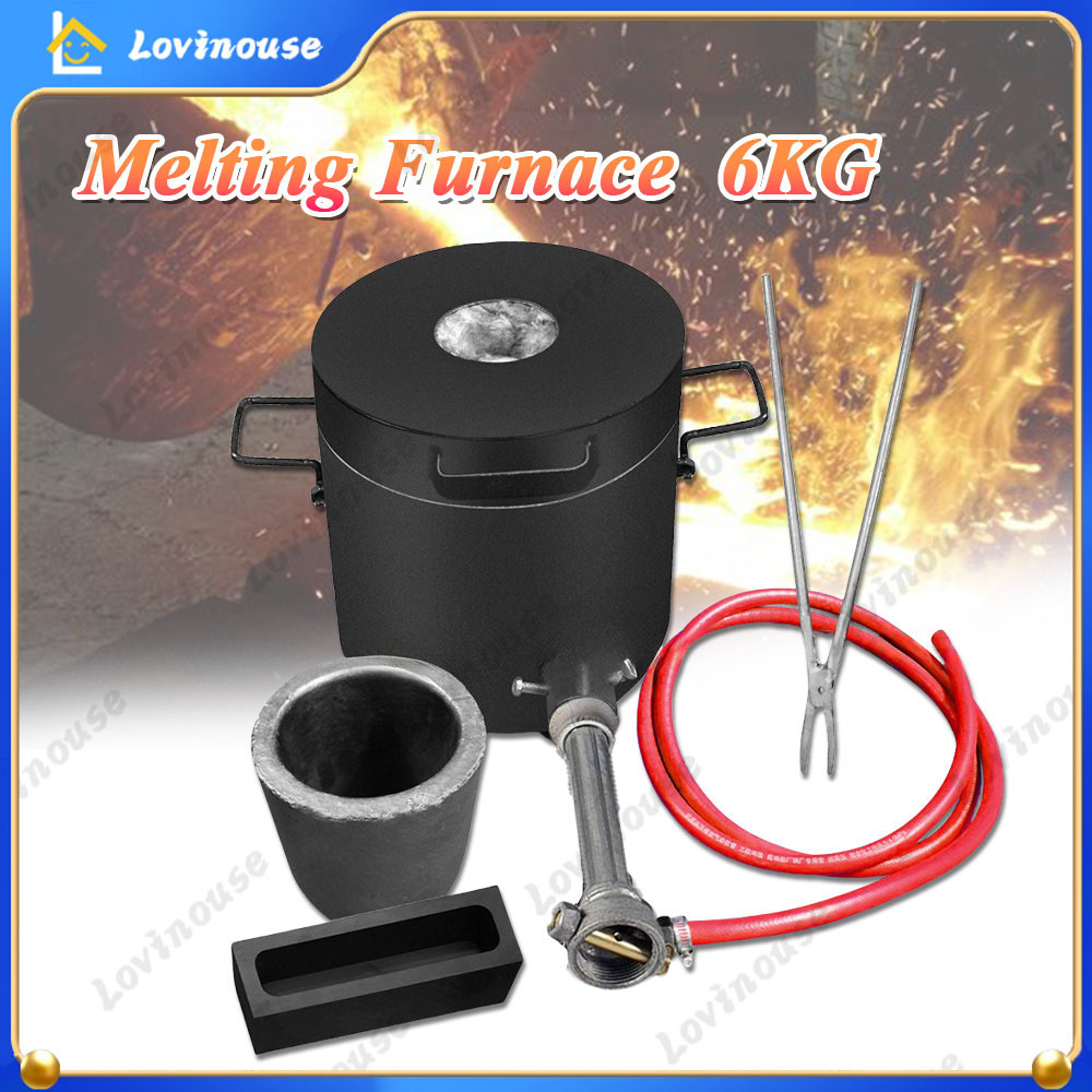 Tungku Peleburan Emas Kit Graphite Crucible Tongs 6kg Alat Kompor Lebur Logam 1300°C Mesin Tungku Ma