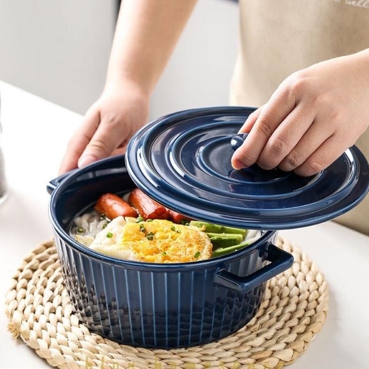 Panci Keramik Sup Mie Kue Dengan Tutup Nordic Mewah Microwave Oven
