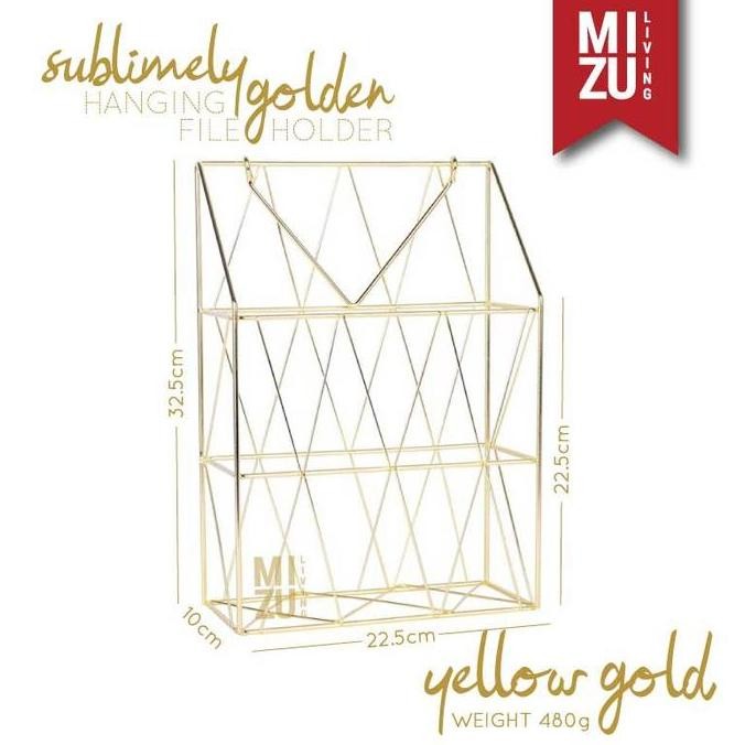 

Mizu Sublimely Golden Hanging File Holder Magazine Newspaper Rack Box File A4 Desktop Organizer Rak Emas