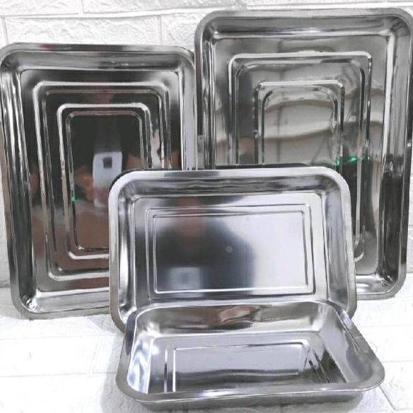 Nampan Baki Stainless Satu Set 4 Pcs Kecil Sedang Besar Jumbo Prasmanan Segikotak Baki Tray Loyang S