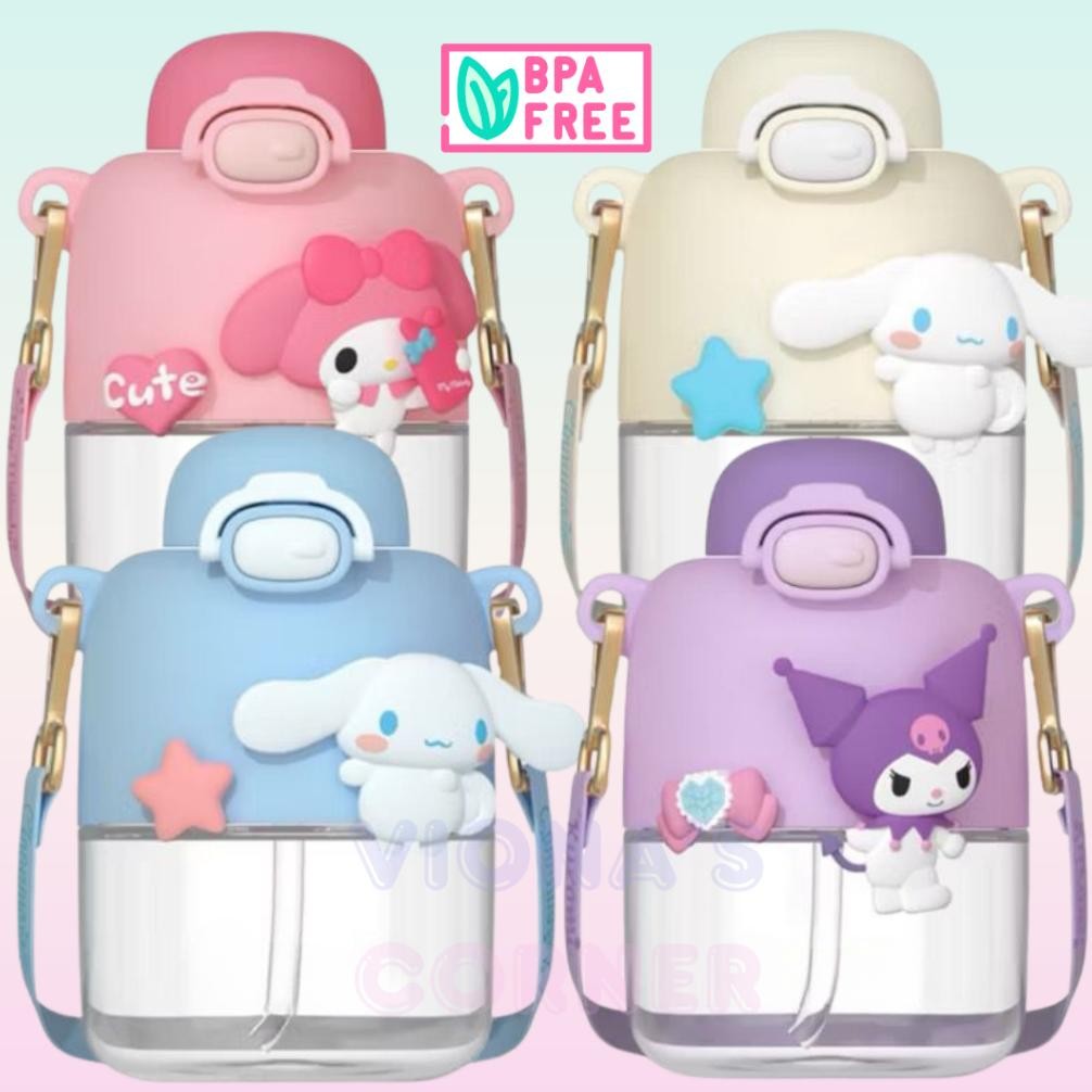 Botol Minum Sanrio Tempat Minum Kuromi Cinnnamoroll Melody Lucu Tali Panjang Tumbler Anak Perempuan 