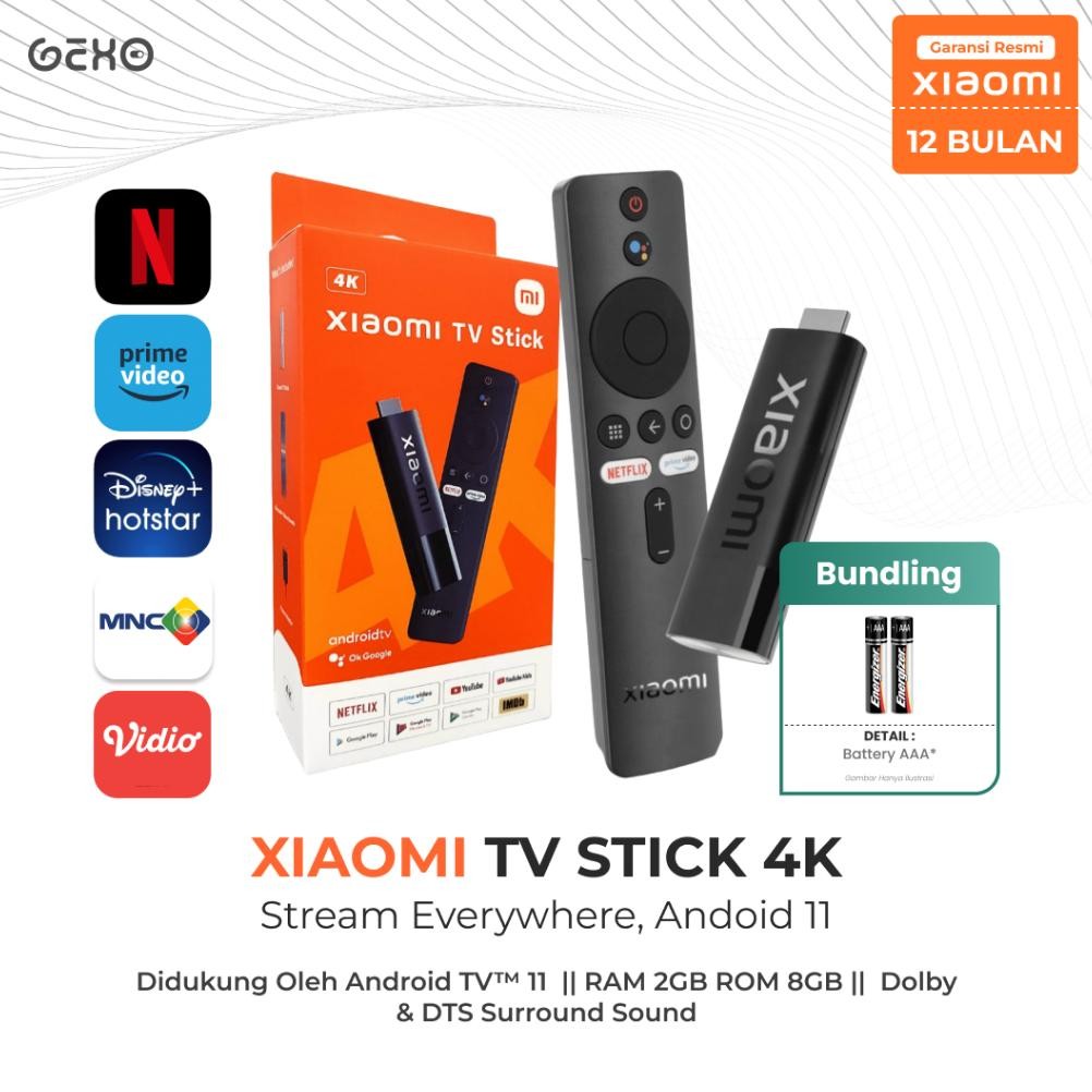 Xiaomi Mi TV Stick 4K UHD Android TV Stick Android 11 Garansi Resmi