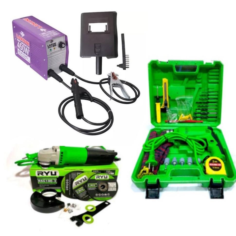 Terlaris New-Paket Mesin Las Lakoni 450 Watt-Gerinda Tangan 4Inch Ryu -Bor Tangan 10 Mm Bolak Balik 