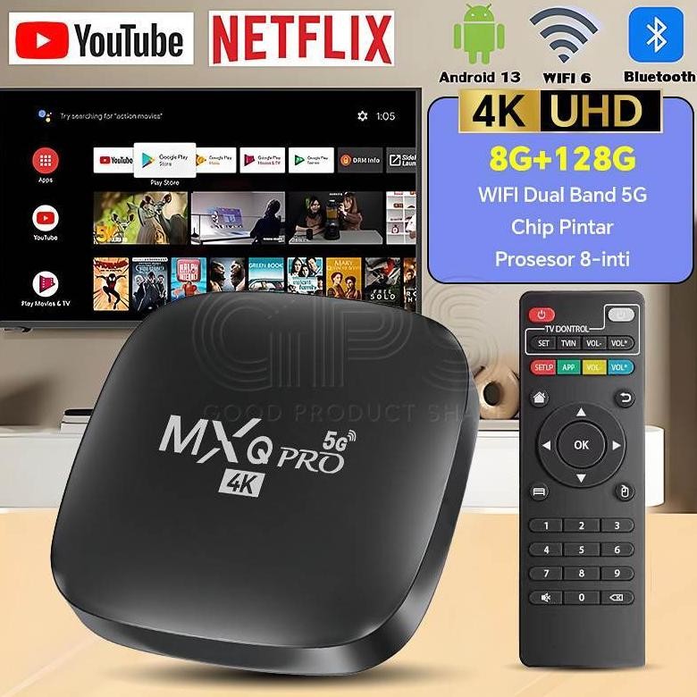 MXQ Pro Set Top Box Dual Band 2.4G+5G Internet Smart TV Free 3000+aplikasi  Wifi6 8GB + 128GB Smart 