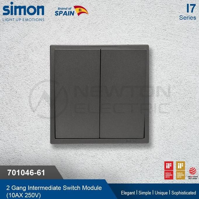 Simon I7 Saklar Intermediate 2 Gang Switch - Grey (Tanpa Frame)