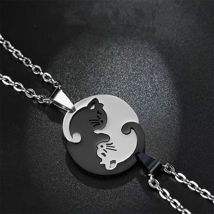 Tgs Kalung Titanium Hijab Couple Pria Wanita Kalung Couple Kombinasi Kucing Black And White Cat Lion
