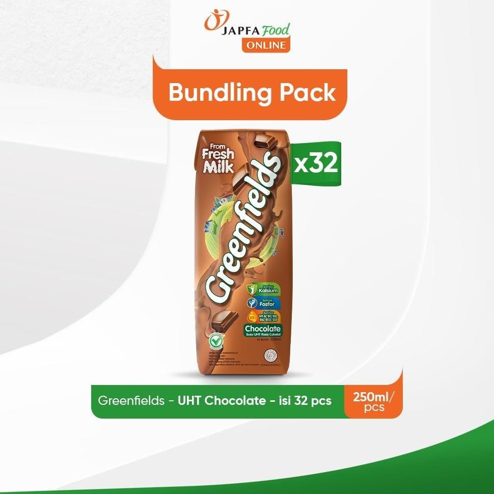 

NO_MORE Greenfields Susu UHT Chocolate 250 ml - Isi 32 pcs - 100% Fresh Milk dari Greenfields Farm
