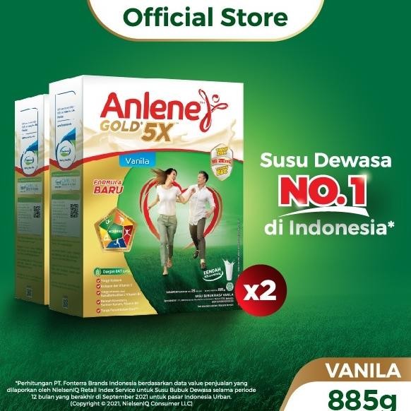 

NO_MORE Anlene Gold 5X Susu Bubuk Dewasa Vanila 2 x 885g - Nutrisi Tinggi Kalsium Untuk Tulang, Sendi, dan Otot