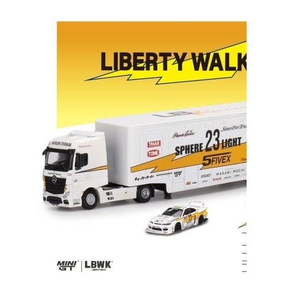 Mini GT LB Racing Transporter Set Mercedes Benz Actros + LB Super Silhouette Nissan S15 Silvia #23 P