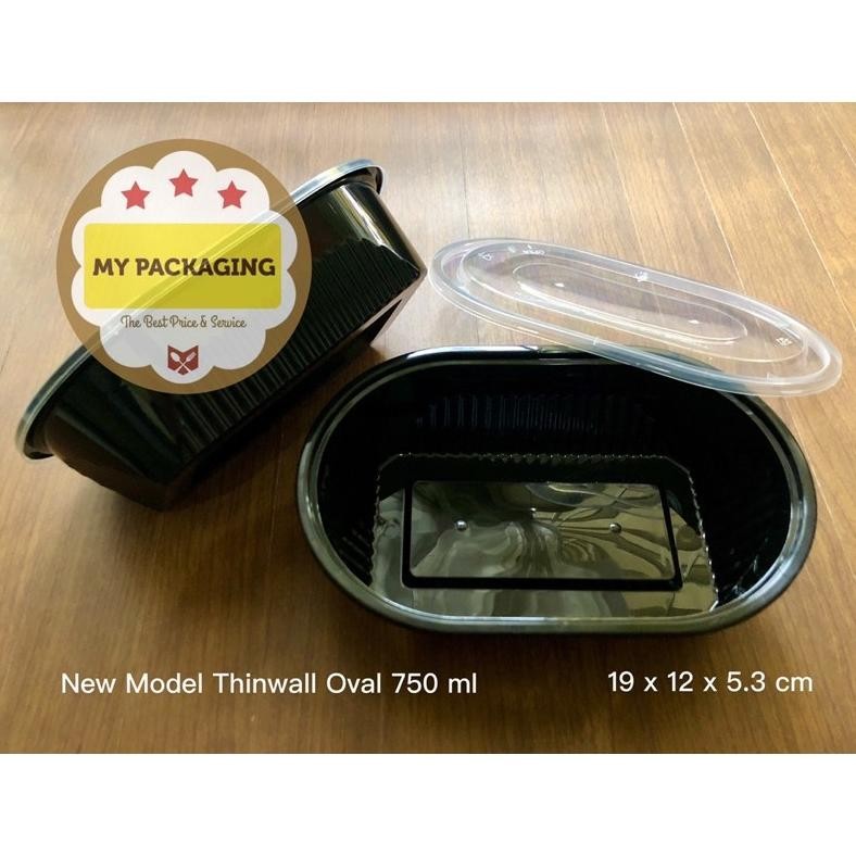 NEW Thinwall HITAM 750 ml OVAL Container Microwaveable 750ml Nugi