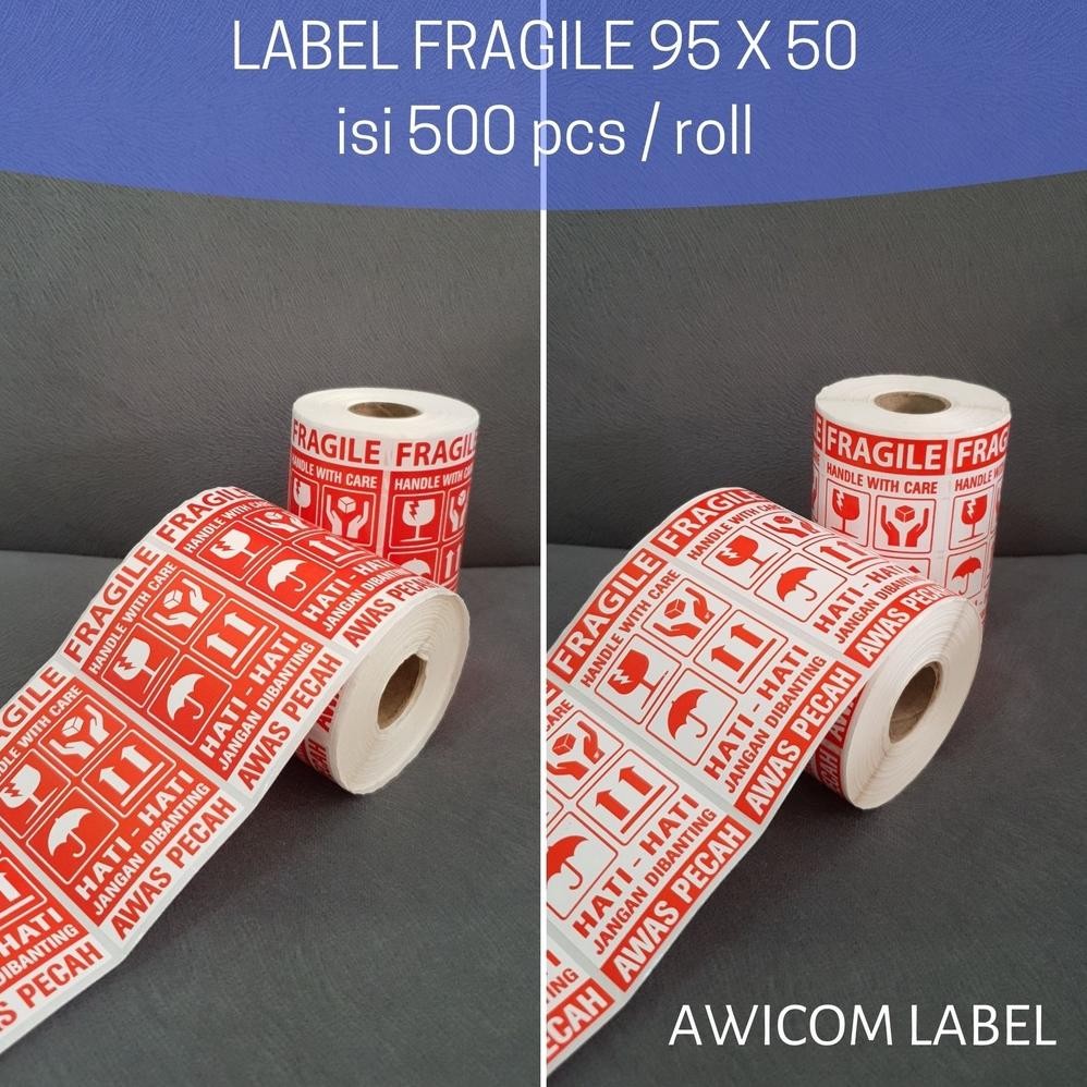 

Label Sticker FRAGILE 95x50 HANDLE WITH CARE HATI-HATI JANGAN DIBANTING AWAS PECAH 95 x 50 isi 500 Nugi