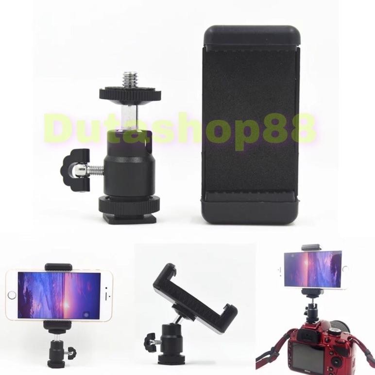 phone holder HP mount dan hotshoe ball Head for DSLR MIRRORLESS Nugi