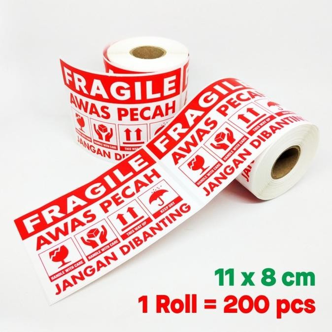 

Sticker Label Fragile 11 x 8 cm Stiker Pengiriman Olshop Awas Pecah Jangan Dibanting 1 roll/ 200 pcs Nugi