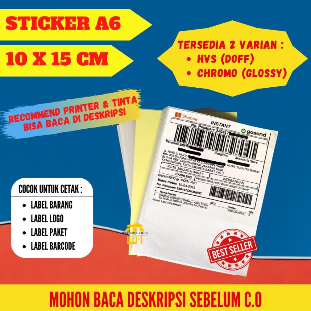 

Stiker Label A6 Doff / Kertas Sticker HVS A6 Ukuran 10X15 Nugi