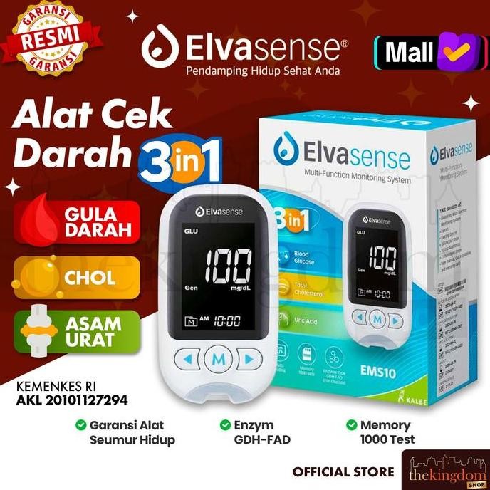 Tersedia Elvasense EMS10 Alat Tes Gula Darah Kolesterol Asam Urat 3in1 Test Kit Digital Akurat