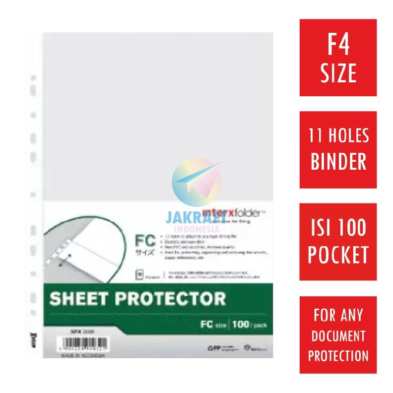 

(100 Pcs) Sheet Protector INTERX F4 FC Folio 0.05 mm PP Pocket Kantong Document Ordner Binder Bantex Nugi