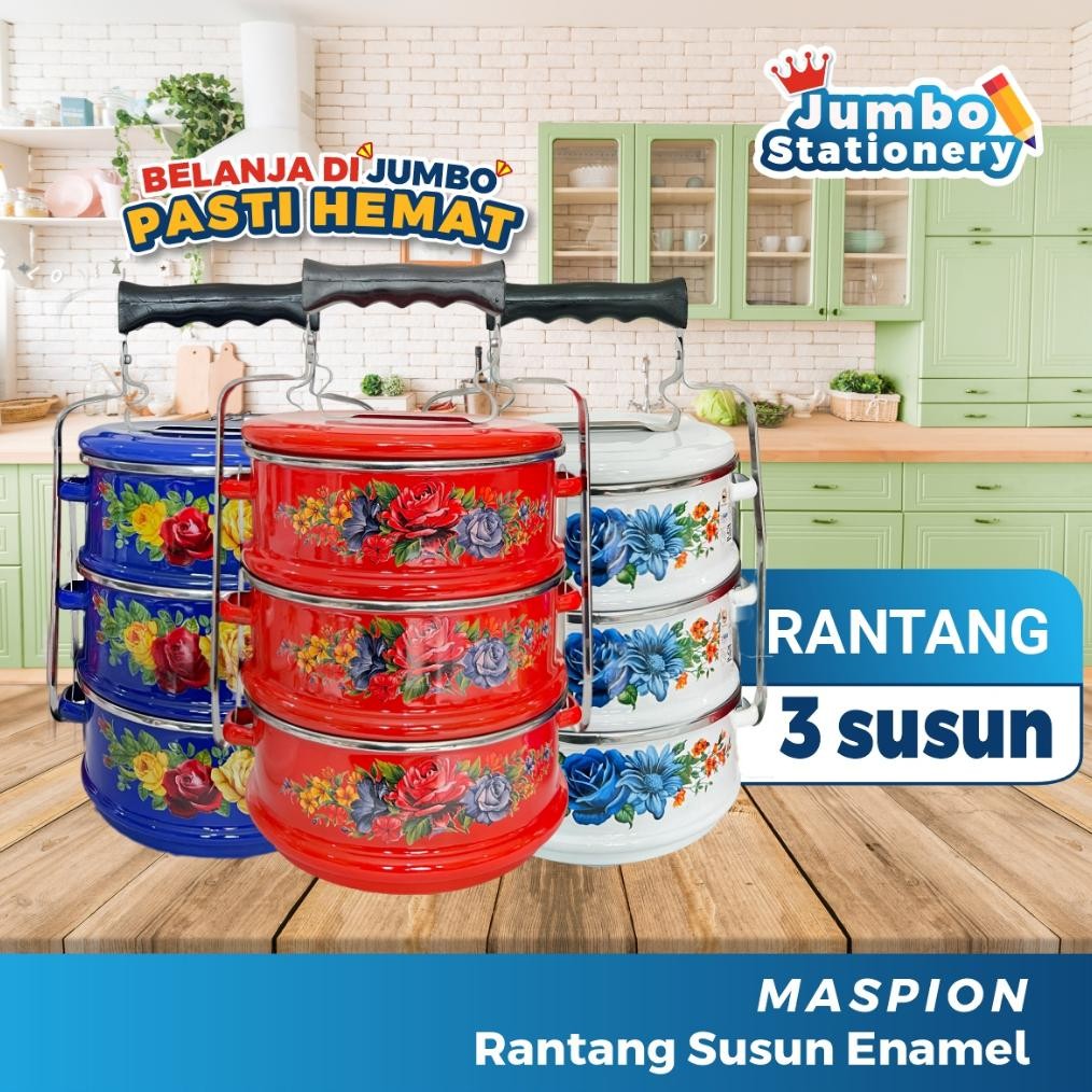 Maspion Rantang 3 Susun Klasik Jadul Stainless Enamel Kedaung Rantang Motif Bunga Nugi