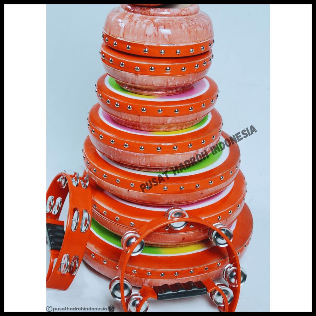 REBANA QASIDAH MOTIF KERAMIK MERAH 1 SET ISI 10 REBANA HADROH BANJARI TERBANGAN LASQI FULLSET SUSUN 