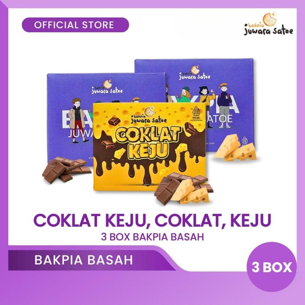 

NO_MORE BAKPIA JUWARA SATOE [ 3 Box ] Paket Bakpia Basah (Coklat Keju, Coklat, Keju) - Oleh Oleh Khas Jogja
