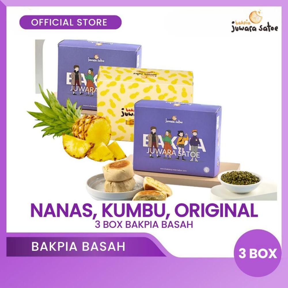 

NO_MORE BAKPIA JUWARA SATOE [ 3 Box ] Paket Mix Combo Bakpia Basah (Nanas, Kumbu, Ori) - Oleh Oleh Khas Jogja