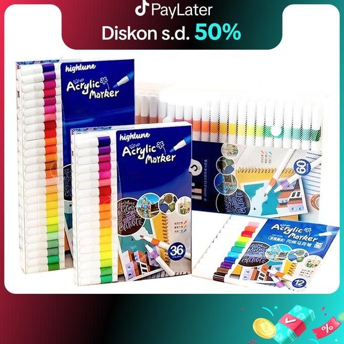

Tersedia Hightune Set Spidol Akrilik 12/24/36/48/60/80 Warna Acrylic Marker DIY Painting