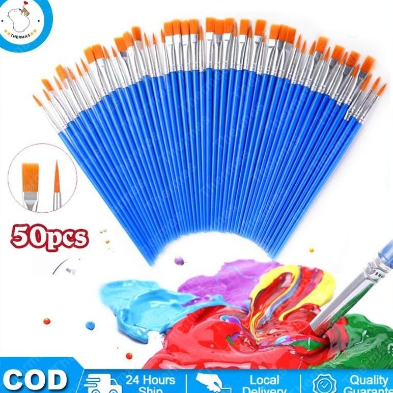 

50pcs Kuas Cat AirKuas Plastik NilonKuas MinyakKuas Garis Tepi DatarKuas Garis BesarGambar Seni SiswaGraffiti Nugi
