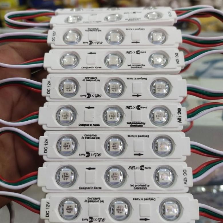 [20pcs]LED Module RGB Running 3 Mata 1,5W DC/12V IP68 Type 5050 | Modul RGB Warna Nugi