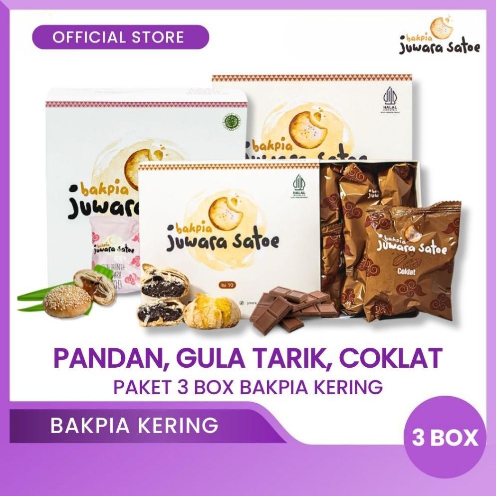 

NO_MORE BAKPIA JUWARA SATOE [ 3 Box ] Paket Bakpia Crispy (Pandan, Gula Tarik, Coklat) - Oleh Oleh Khas Jogja