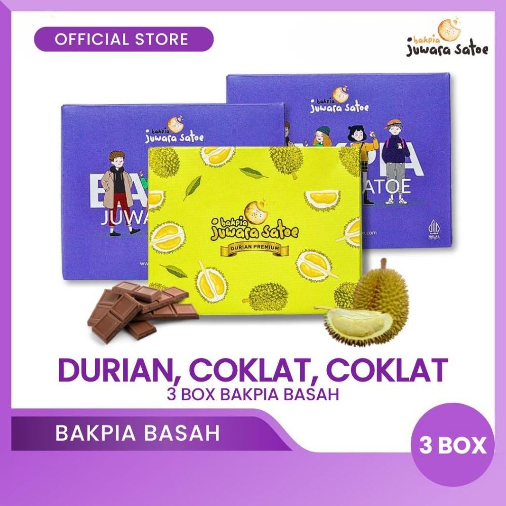 

NO_MORE BAKPIA JUWARA SATOE [ 3 Box ] Paket Combo Double Coklat dan Durian Bakpia Basah (2Coklat, Durian) - Oleh Oleh Khas Jogja