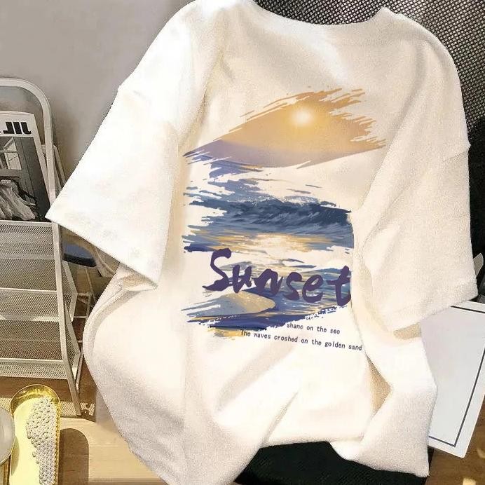 Kaos Pria Oversize Distro Tebal Graffiti Sunset Street Print Couple Cowok Kaos Putih