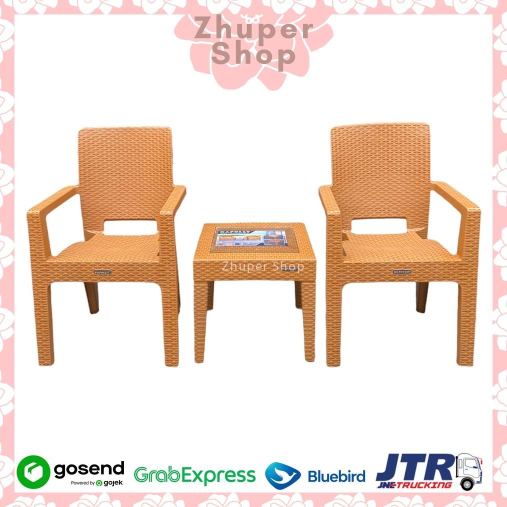 1 Set 2 Kursi Teras Napolly BIG 8R3 + Meja Mapan 45 | Kursi Taman Plastik | Bangku Plastik Modern | 