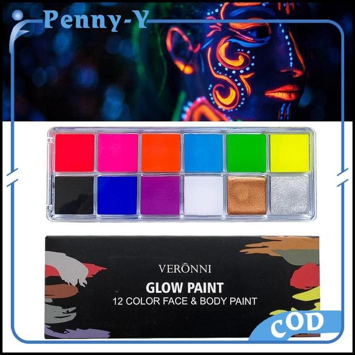 12 Warna UV Body Face Painting Wajah Body Painting Palette Wajah