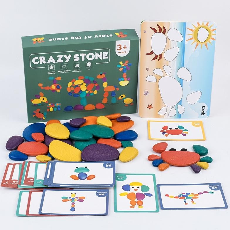 Terlaris Crazy Stone Rainbow Pebbles Colorful Pebble Puzzle Educational Toys Stone Stacking Game For