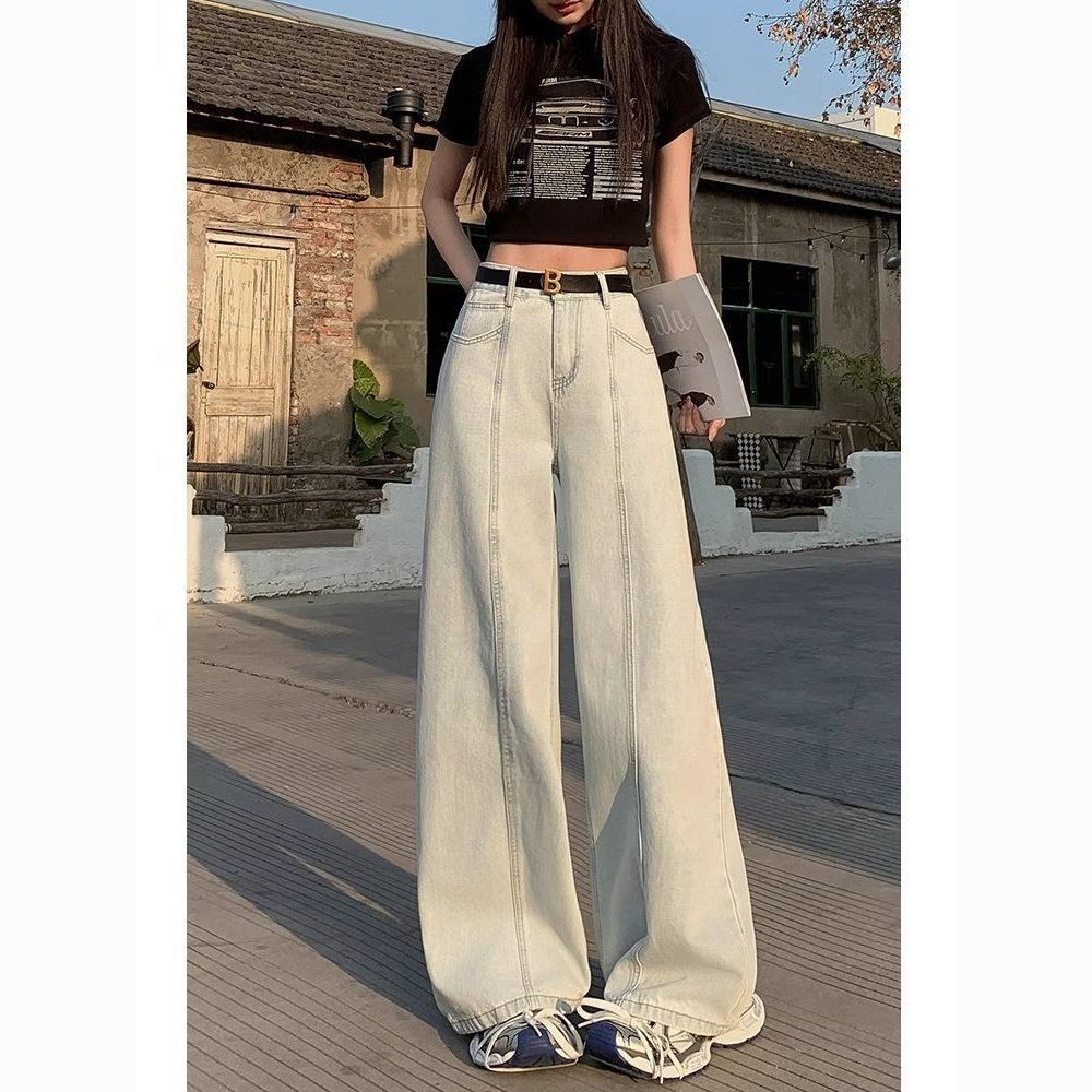 【VELVANA】【COD】Celana Kaki Lebar Berwarna Terang Retro Dengan Pinggang Tinggi Yang Modis Drape Kasual